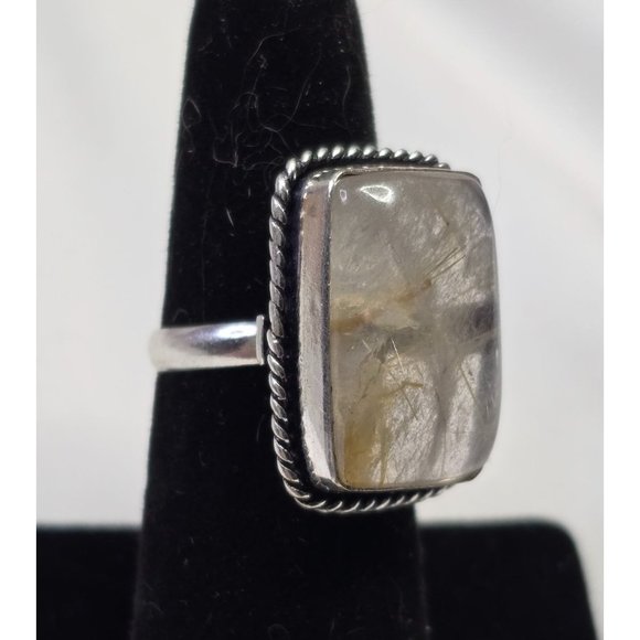925 Sterling Silver Plt Rutilated Quartz Ring Size 6 Bezel Setting Jewelry - Picture 2 of 5